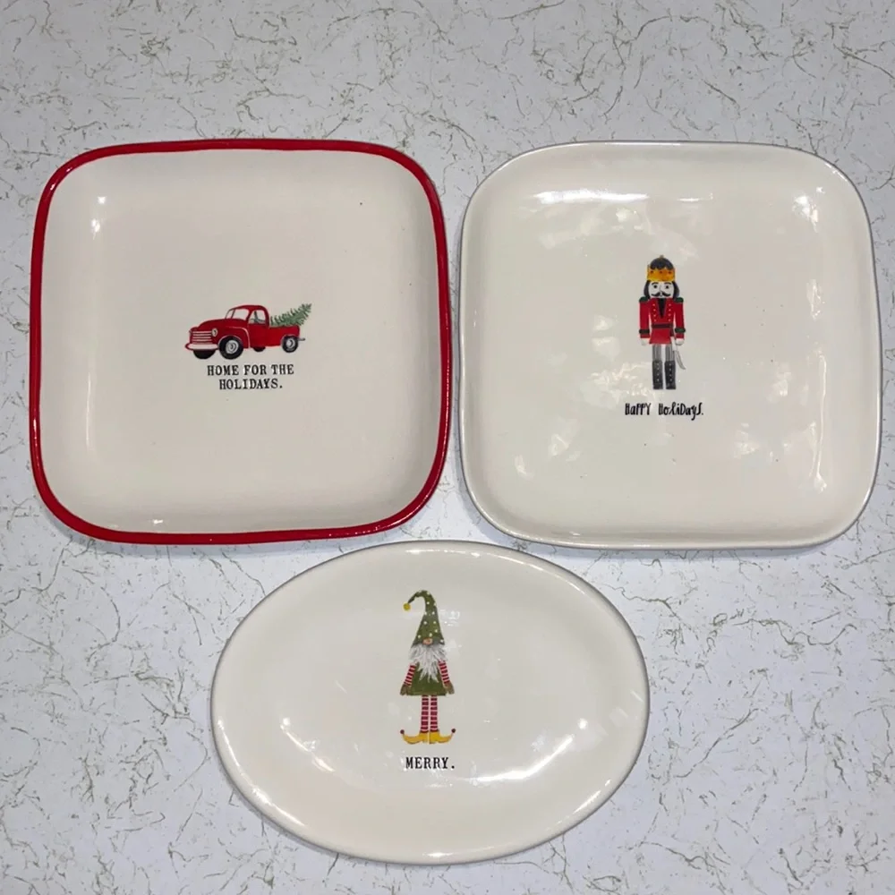 3 Rae Dunn Artisan Collection by Magenta Christmas XMas Plates Lot of 3